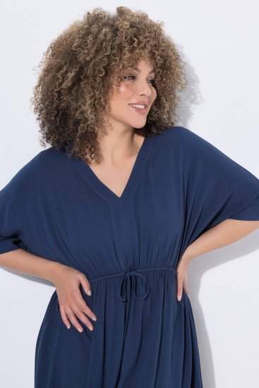 Ulla Popken 848224 Midi-jurk met trekkoord Donkerblauw - Midi jurken - Midi jurken in grote maten