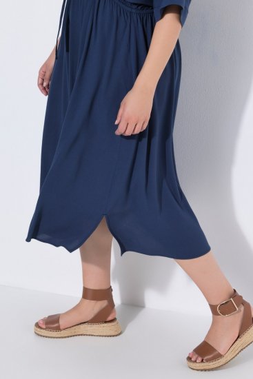 Ulla Popken 848224 Midi-jurk met trekkoord Donkerblauw - Midi jurken - Midi jurken in grote maten