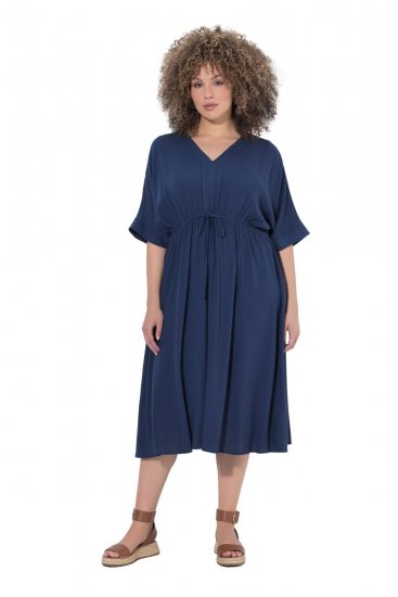 Ulla Popken 848224 Midi-jurk met trekkoord Donkerblauw - Midi jurken - Midi jurken in grote maten