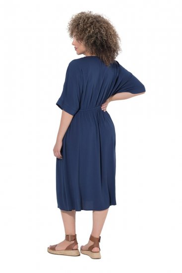 Ulla Popken 848224 Midi-jurk met trekkoord Donkerblauw - Midi jurken - Midi jurken in grote maten