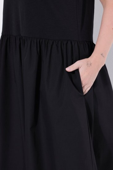 Ulla Popken 848305 Mouwloze midi-jurk met V-hals Zwart - Midi jurken - Midi jurken in grote maten
