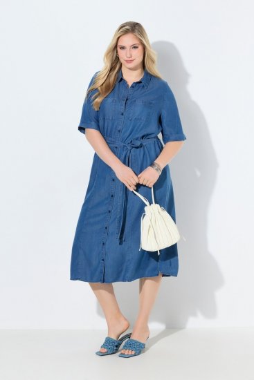 Ulla Popken 848491 Blousejurk Denimblauw - Midi jurken - Midi jurken in grote maten