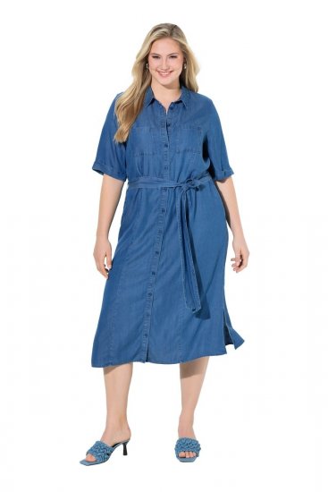 Ulla Popken 848491 Blousejurk Denimblauw - Midi jurken - Midi jurken in grote maten