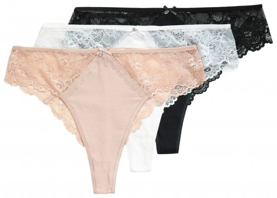 Ulla Popken 848522 Strings met kant 3-pack Zwart - Slips - 