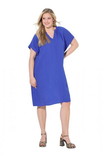 Ulla Popken 848526 Jurk van linnenmix met zakken Blauw - Zomerjurken - Zomerjurken in grote maten