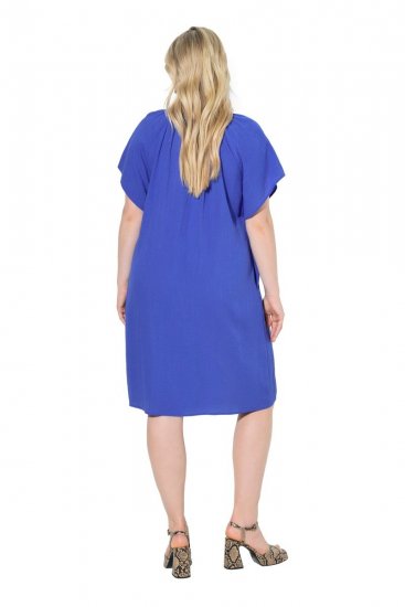 Ulla Popken 848526 Jurk van linnenmix met zakken Blauw - Zomerjurken - Zomerjurken in grote maten