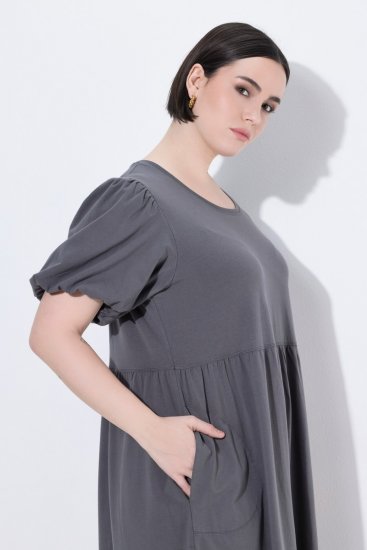 Ulla Popken 848575 Maxi-jurk met korte mouwen en zakken Antraciet - Maxi jurken - Maxi jurken in grote maten