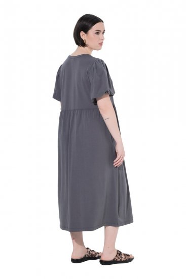 Ulla Popken 848575 Maxi-jurk met korte mouwen en zakken Antraciet - Maxi jurken - Maxi jurken in grote maten