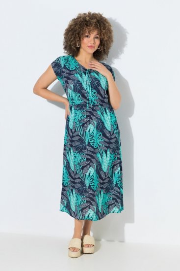 Ulla Popken 848696 Bedrukte jurk Donkerblauw - Zomerjurken - Zomerjurken in grote maten