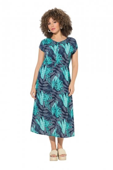 Ulla Popken 848696 Bedrukte jurk Donkerblauw - Zomerjurken - Zomerjurken in grote maten