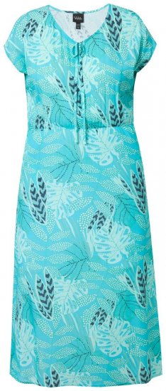 Ulla Popken 848696 Bedrukte midi-jurk met V-hals Turquoise - Midi jurken - Midi jurken in grote maten
