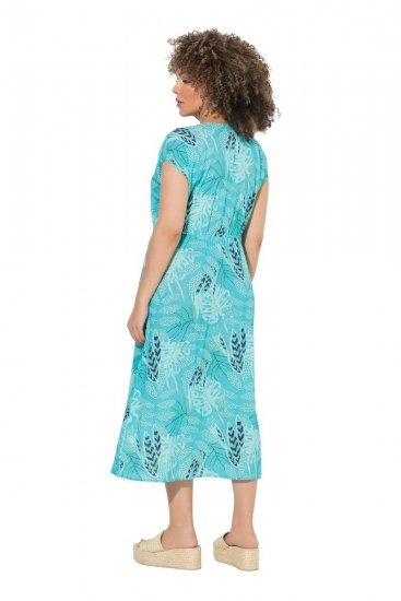 Ulla Popken 848696 Bedrukte midi-jurk met V-hals Turquoise - Midi jurken - Midi jurken in grote maten