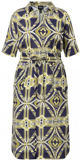 Ulla Popken 848789 Bedrukte midi-jurk met zakken Donkerblauw - Midi jurken - Midi jurken in grote maten