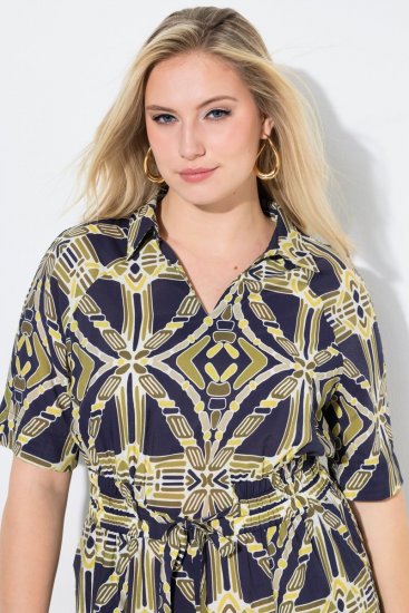 Ulla Popken 848789 Bedrukte midi-jurk met zakken Donkerblauw - Midi jurken - Midi jurken in grote maten
