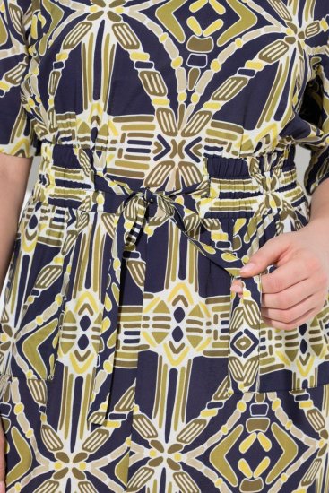Ulla Popken 848789 Bedrukte midi-jurk met zakken Donkerblauw - Midi jurken - Midi jurken in grote maten