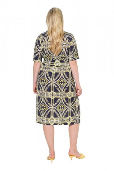 Ulla Popken 848789 Bedrukte midi-jurk met zakken Donkerblauw - Midi jurken - Midi jurken in grote maten