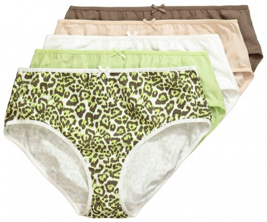 Ulla Popken 848810 Slips met dierenprint 5-pack Taupe - Slips - 