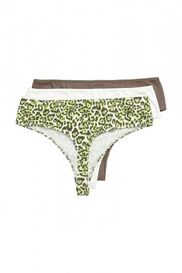 Ulla Popken 848826 Strings met dierenprint 3-pack Taupe - Slips - 