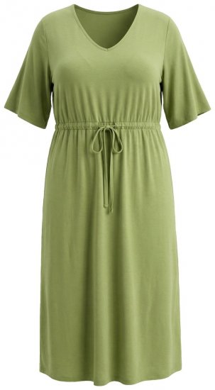 Ulla Popken 848829 Midi-jurk met korte mouwen en trekkoord Lichtgroen - Midi jurken - Midi jurken in grote maten