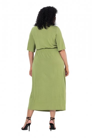 Ulla Popken 848829 Midi-jurk met korte mouwen en trekkoord Lichtgroen - Midi jurken - Midi jurken in grote maten