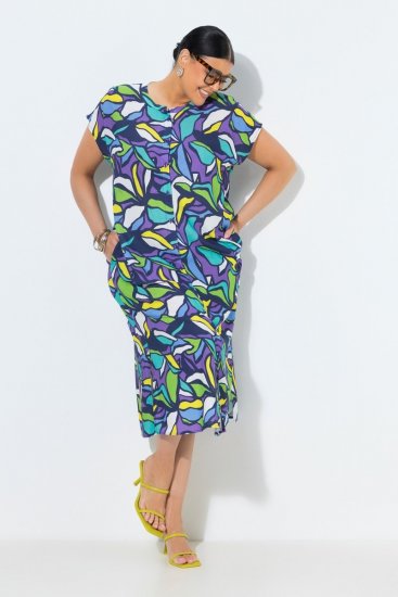 Ulla Popken 848980 Gebloemde blousejurk Lila - Midi jurken - Midi jurken in grote maten