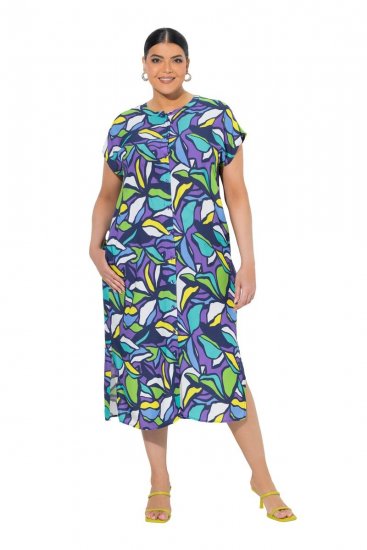 Ulla Popken 848980 Gebloemde blousejurk Lila - Midi jurken - Midi jurken in grote maten