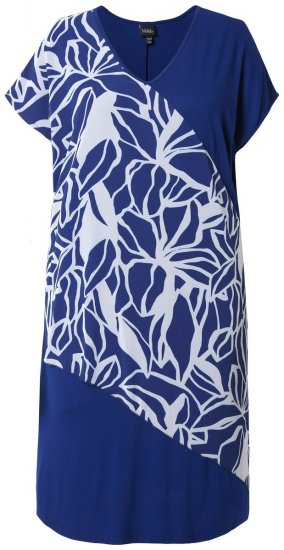 Ulla Popken 849033 Chiffon jurk met korte mouwen en V-hals Donkerblauw - Kleedjes - Jurken in alle maten