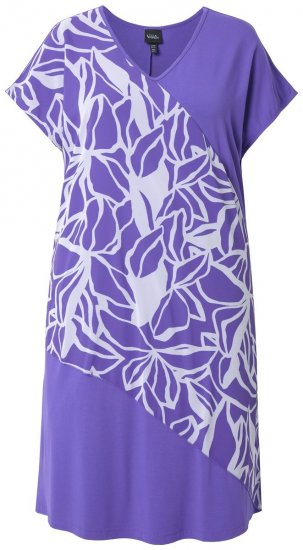 Ulla Popken 849033 Bedrukte chiffon jurk Lila - Kleedjes - Jurken in alle maten