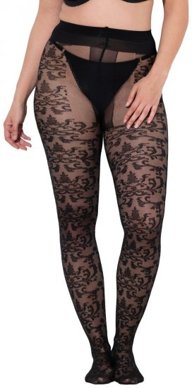 Ulla Popken 849055 Gebloemde panty Zwart - Panty's & sokken - 