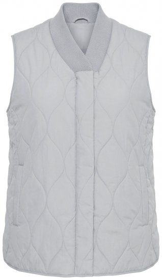 Ulla Popken 849221 Gewatteerd vest met geribde kraag Grijs - Bodywarmers - 