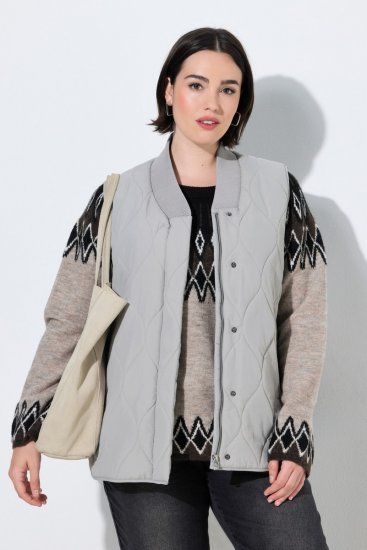 Ulla Popken 849221 Gewatteerd vest met geribde kraag Grijs - Bodywarmers - 