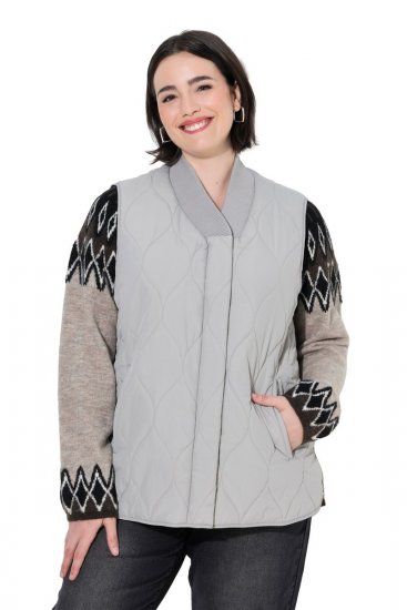 Ulla Popken 849221 Gewatteerd vest met geribde kraag Grijs - Bodywarmers - 