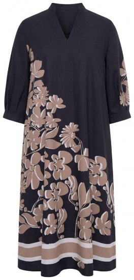 Ulla Popken 849423 Gebloemde jurk met driekwartmouwen Zwart - Maxi jurken - Maxi jurken in grote maten