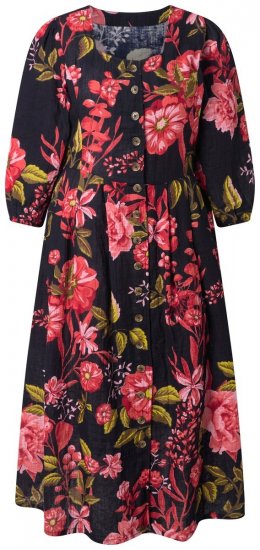 Ulla Popken 849593 Gebloemde blousejurk Donkerblauw - Maxi jurken - Maxi jurken in grote maten