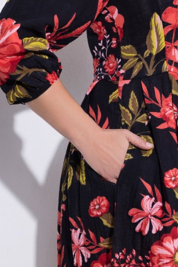 Ulla Popken 849593 Gebloemde blousejurk Donkerblauw - Maxi jurken - Maxi jurken in grote maten