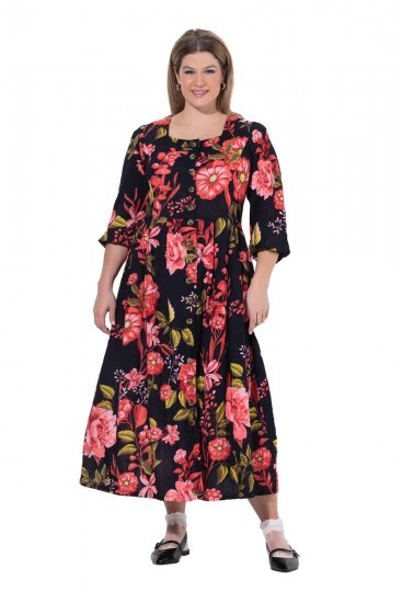 Ulla Popken 849593 Gebloemde blousejurk Donkerblauw - Maxi jurken - Maxi jurken in grote maten