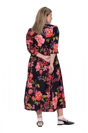 Ulla Popken 849593 Gebloemde blousejurk Donkerblauw - Maxi jurken - Maxi jurken in grote maten