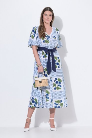 Ulla Popken 849662 Gebloemde blousejurk Gebroken wit - Midi jurken - Midi jurken in grote maten