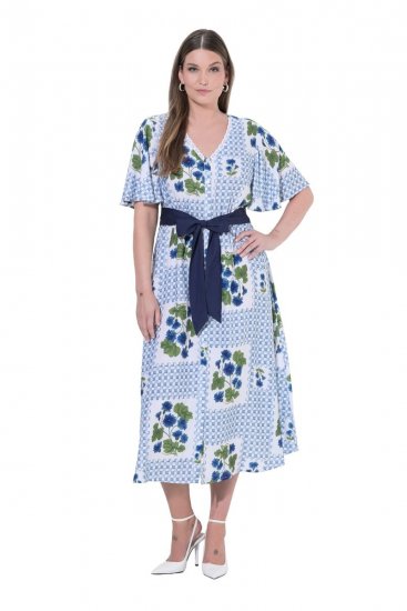 Ulla Popken 849662 Gebloemde blousejurk Gebroken wit - Midi jurken - Midi jurken in grote maten