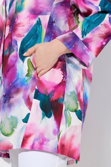 Ulla Popken 849728 Gebloemde blazer van linnenmix Wit - Blazers - Blazers in grote maten voor dames