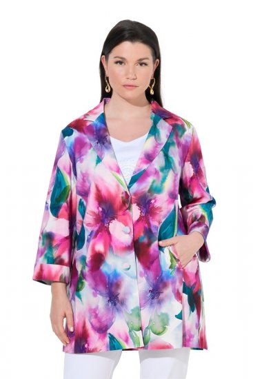Ulla Popken 849728 Gebloemde blazer van linnenmix Wit - Blazers - Blazers in grote maten voor dames