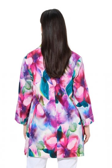 Ulla Popken 849728 Gebloemde blazer van linnenmix Wit - Blazers - Blazers in grote maten voor dames