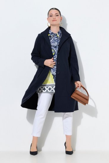 Ulla Popken 849803 Stretch jas met hoge kraag Donkerblauw - Jassen - Jassen in grote maten