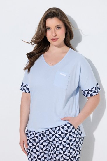 Ulla Popken 849850 Pyjama met ruitjes Lichtblauw - Pyjama's en Loungewear - 