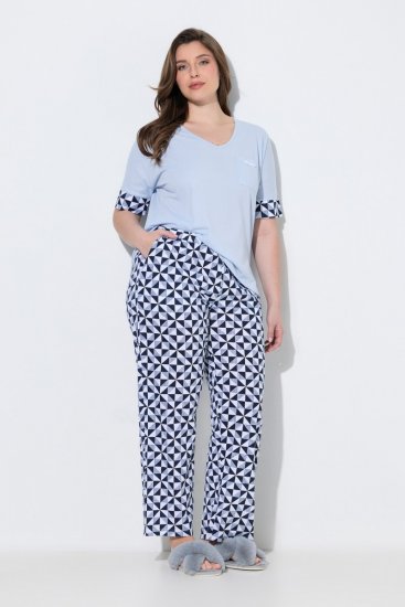 Ulla Popken 849850 Pyjama met ruitjes Lichtblauw - Pyjama's en Loungewear - 