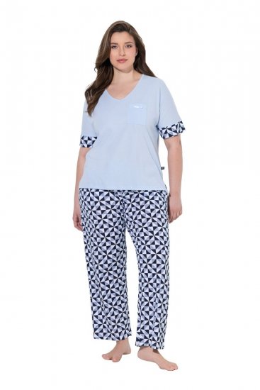 Ulla Popken 849850 Pyjama met ruitjes Lichtblauw - Pyjama's en Loungewear - 