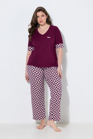 Ulla Popken 849850 Pyjama met ruitjes Bessenrood - Pyjama's en Loungewear - 