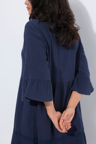 Ulla Popken 849856 Jurk met ruches Donkerblauw - Midi jurken - Midi jurken in grote maten