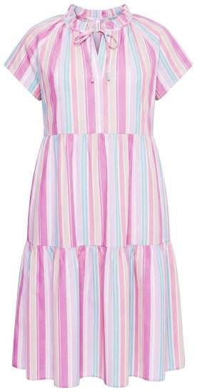 Ulla Popken 849969 Gestreepte midi-jurk met ruches Roze - Midi jurken - Midi jurken in grote maten