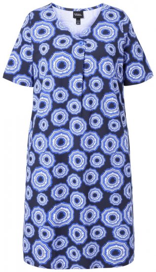 Ulla Popken 850121 Jersey jurk met korte mouwen en V-hals Blauw - Jersey jurken - 